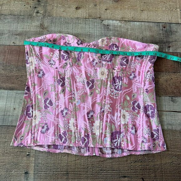 PrettyLittleThing Pink Floral Jacquard Satin Corset Top UK 16 USA 12 - Picture 2 of 6